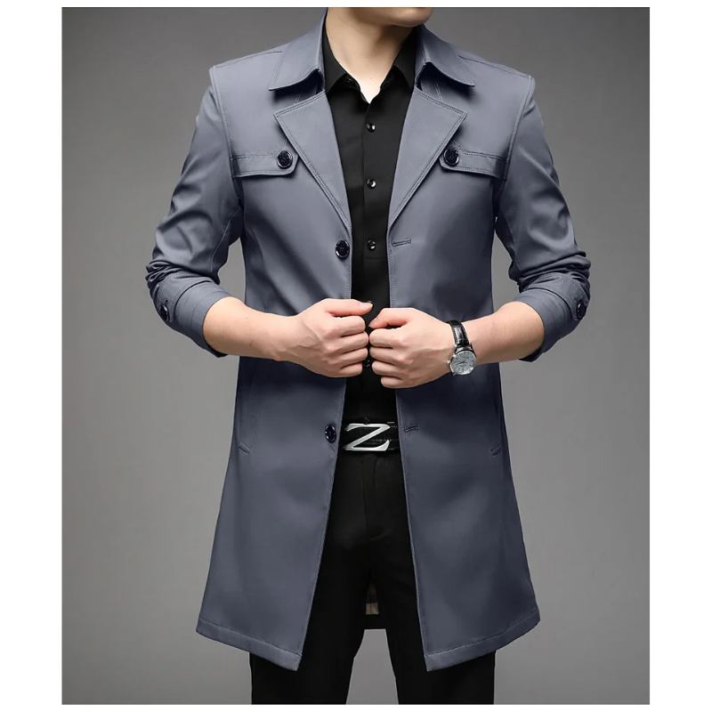 Elegant men's coat - Water-repellent trench coat with checked lining