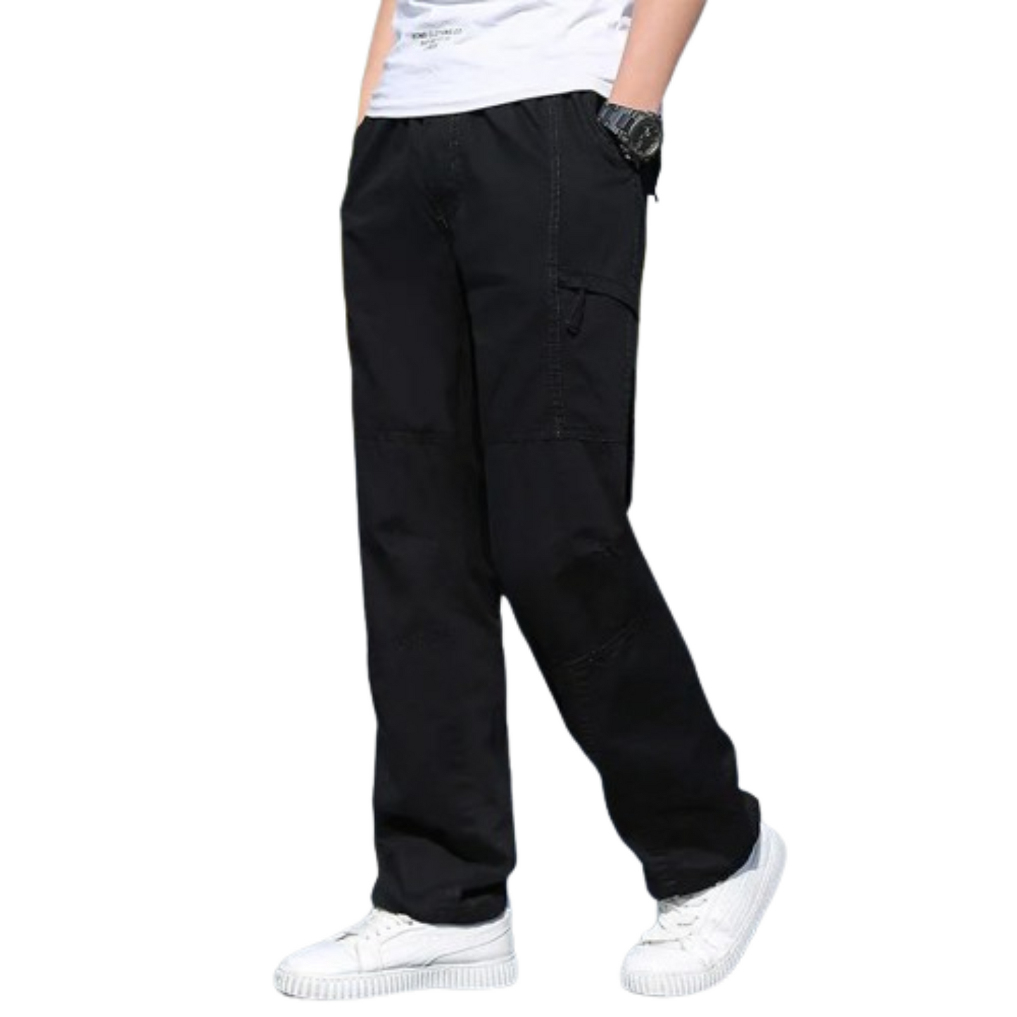 Grey oversized straight cut cargo trousers for men