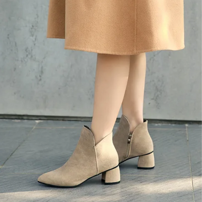 Pointed Ankle Boots with Block Heel - Women's Ankle Boots