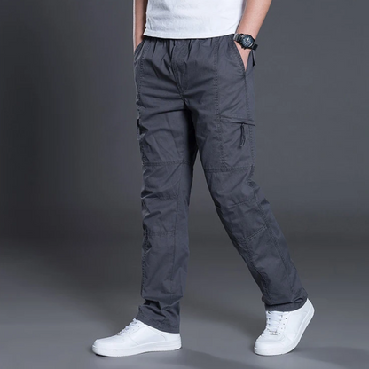 Cargo trousers for men - Light summer trousers with pockets, elasticated waistband