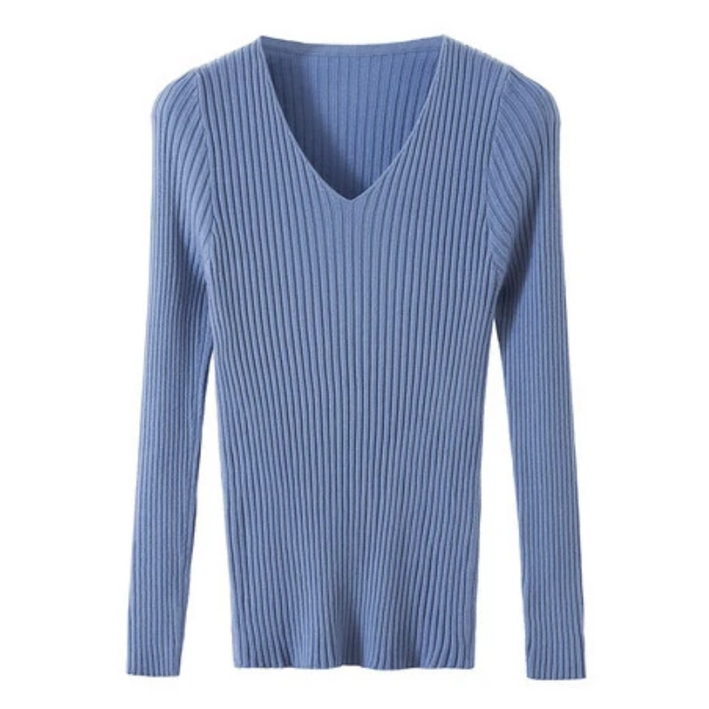 Slim-Fit Ribbed V-Neck Pullover For A Chic Look - Women's Sweater