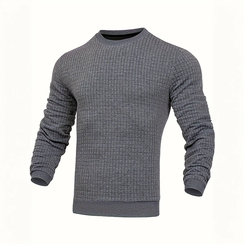 Men's sweater with structure, round neck slim fit jumper