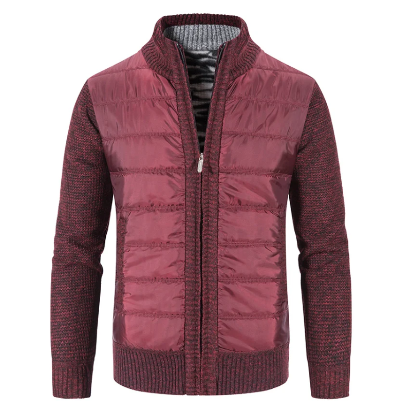 Men's quilted transition jacket - Knitted sleeves, Warm, With zip