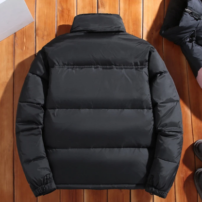 Men's puffer jacket with stand-up collar and front zip