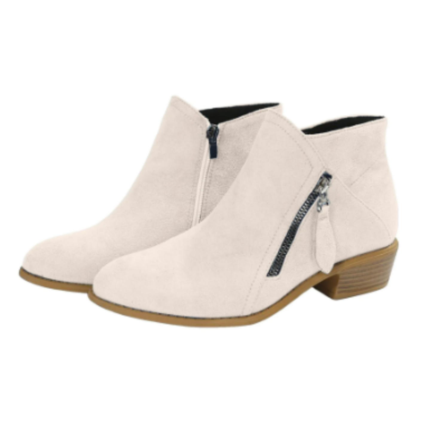 Women's Suede Ankle Boots with Zipper and Low Heel - Women's Ankle Boots