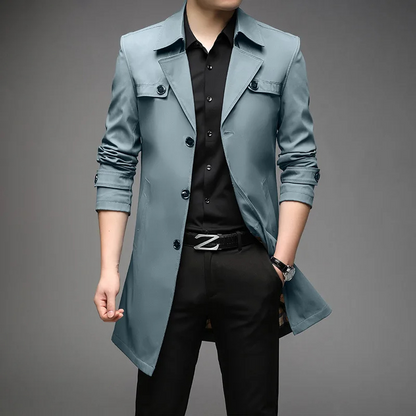 Elegant men's coat - Water-repellent trench coat with checked lining