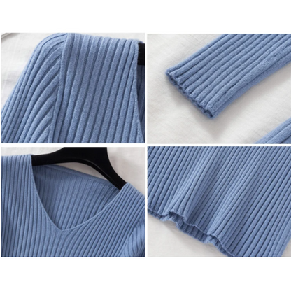 Slim-Fit Ribbed V-Neck Pullover For A Chic Look - Women's Sweater