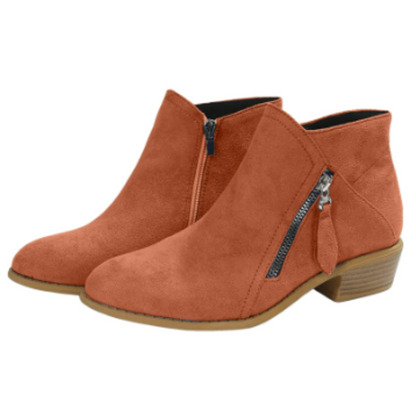 Women's Suede Ankle Boots with Zipper and Low Heel - Women's Ankle Boots