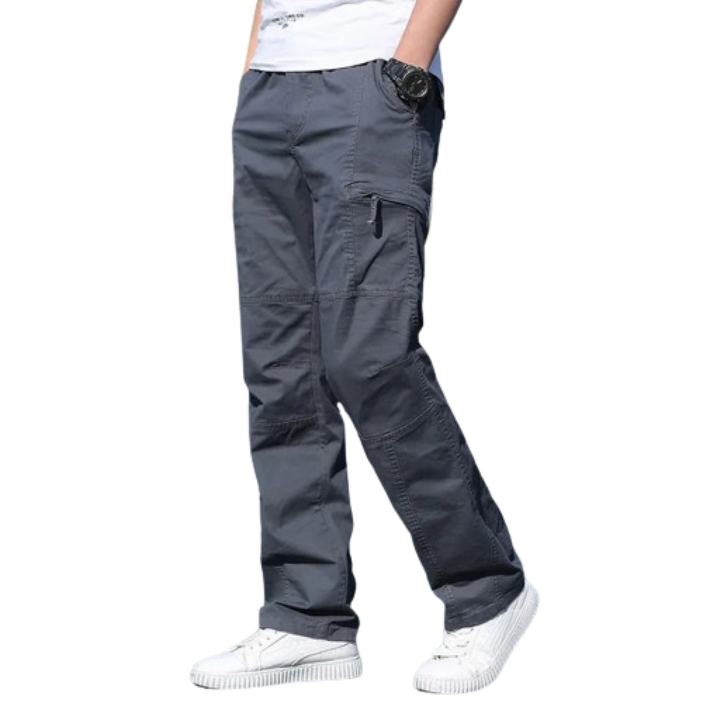 Grey oversized straight cut cargo trousers for men