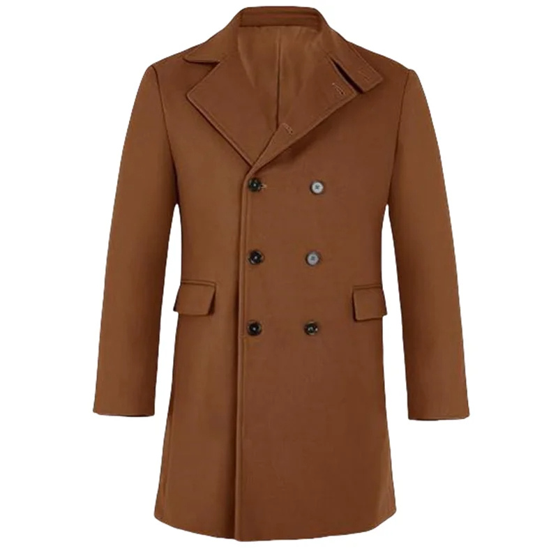 Double-breasted men's coat - Timeless wool coat with lapel collar