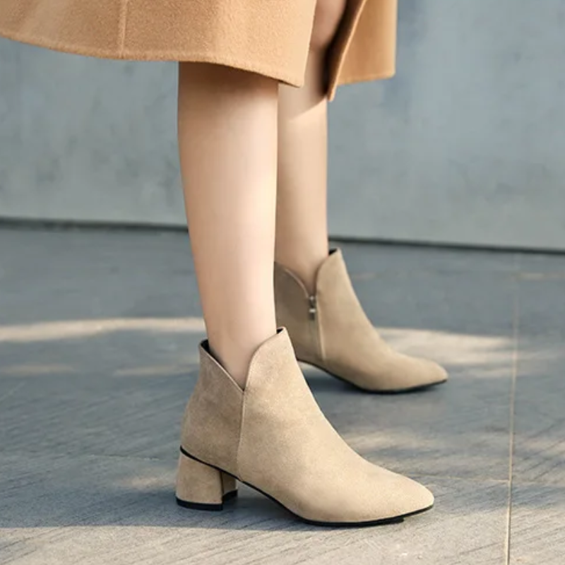 Pointed Ankle Boots with Block Heel - Women's Ankle Boots