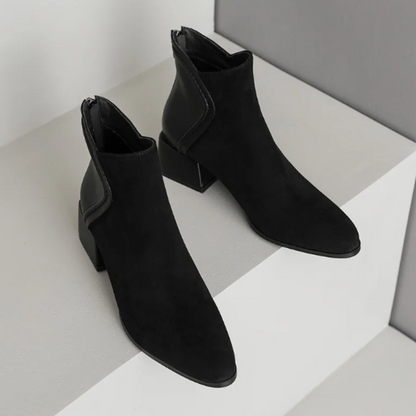 Stylish Ankle Boots with Cutouts and Low Heel - Women's Ankle Boots