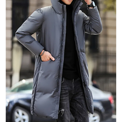 Men's parka winter jacket long cut with hood and pockets