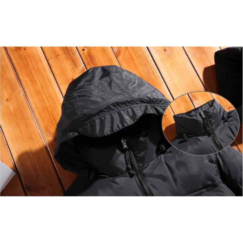 Men's puffer jacket with stand-up collar and front zip