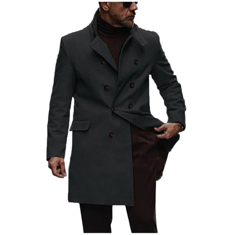 Double-breasted men's coat - Timeless wool coat with lapel collar