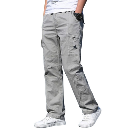 Grey oversized straight cut cargo trousers for men