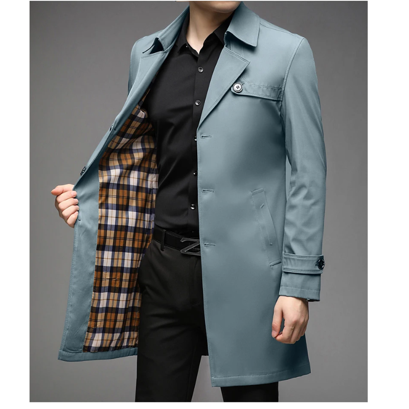 Elegant men's coat - Water-repellent trench coat with checked lining