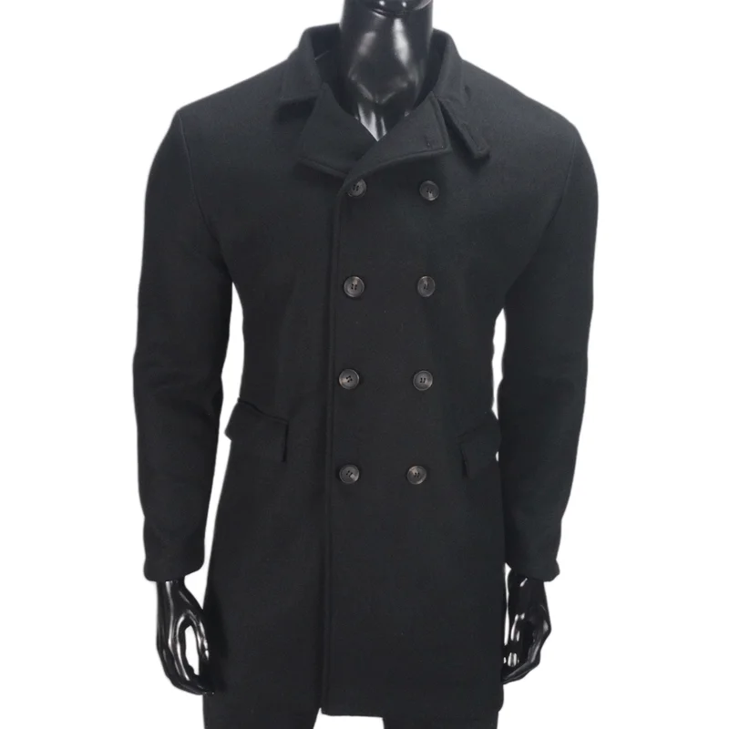 Double-breasted men's coat - Timeless wool coat with lapel collar