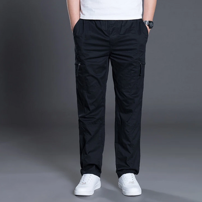 Cargo trousers for men - Light summer trousers with pockets, elasticated waistband