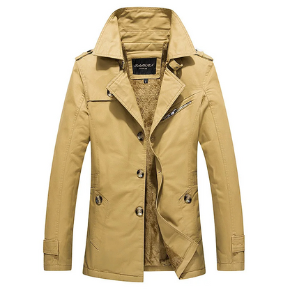 Winter men's coat - Lined trench coat with double-breasted design