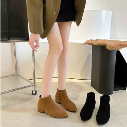 Women's Ankle Boots with Flat Heel and Minimalist Design - Women's Ankle Boots