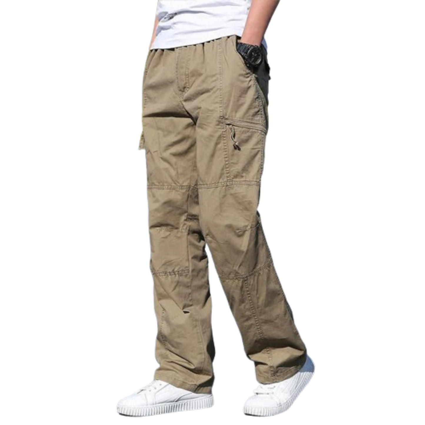 Grey oversized straight cut cargo trousers for men