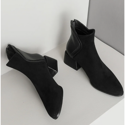 Stylish Ankle Boots with Cutouts and Low Heel - Women's Ankle Boots