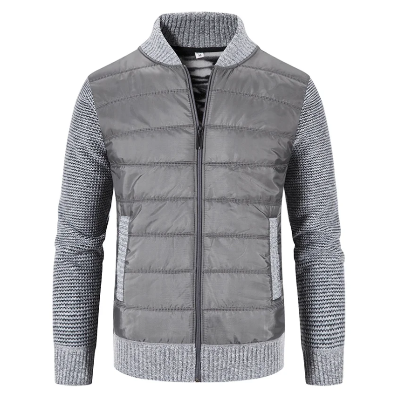 Men's quilted transition jacket - Knitted sleeves, Warm, With zip