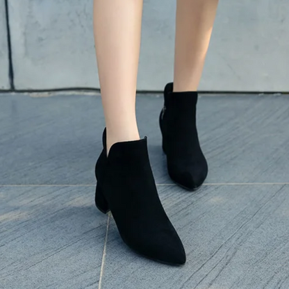 Pointed Ankle Boots with Block Heel - Women's Ankle Boots