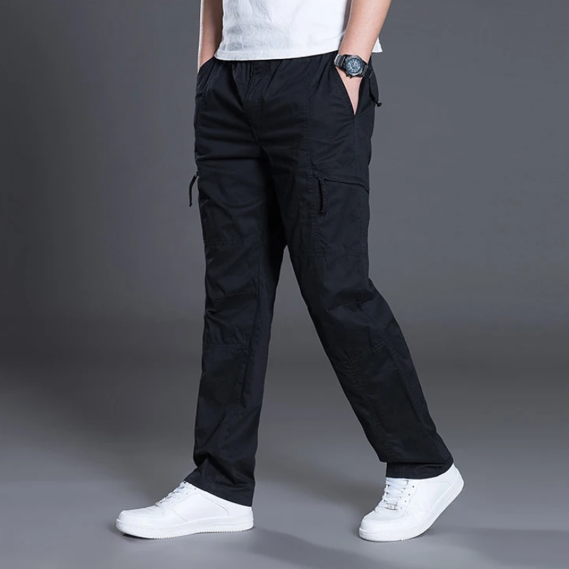 Cargo trousers for men - Light summer trousers with pockets, elasticated waistband