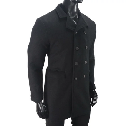 Double-breasted men's coat - Timeless wool coat with lapel collar