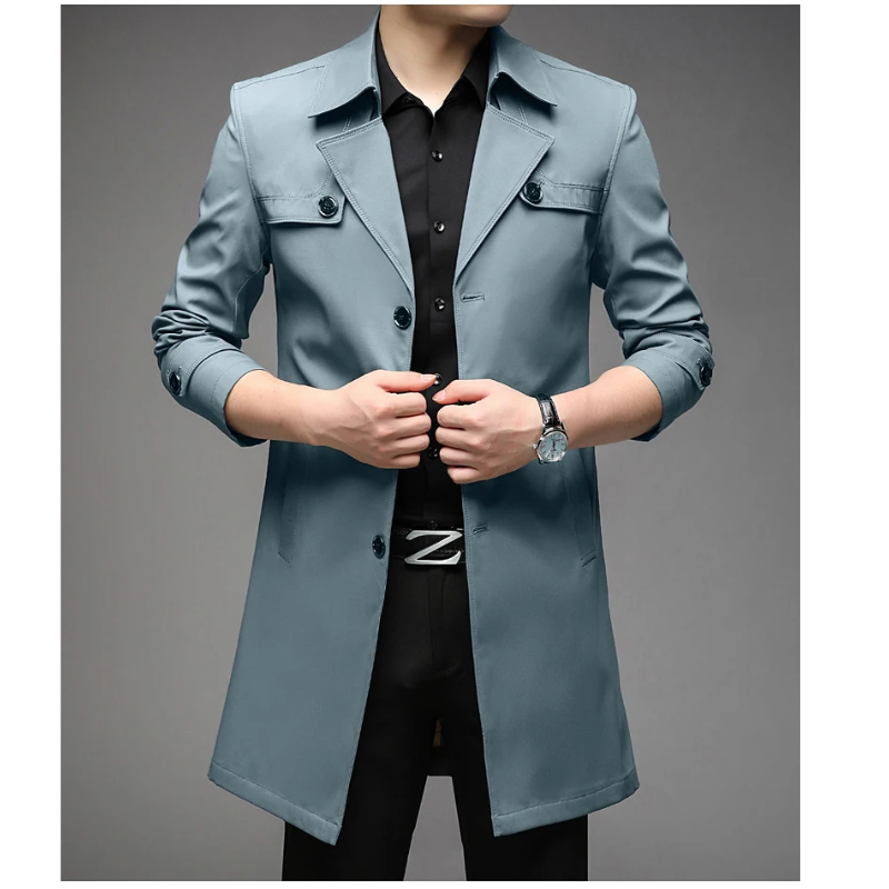 Elegant men's coat - Water-repellent trench coat with checked lining