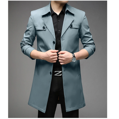 Elegant men's coat - Water-repellent trench coat with checked lining