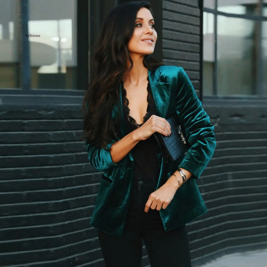 Fashion Choice - Velvet Women's Long-Sleeved Blazer - Luxurious and Comfortable