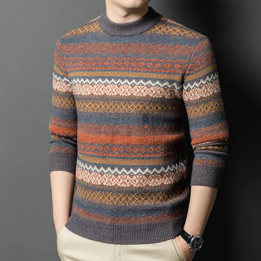 Men's patterned round neck sweater for winter comfort