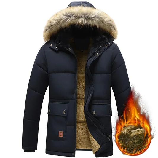 Men's parka winter jacket lined with fur hood and pockets