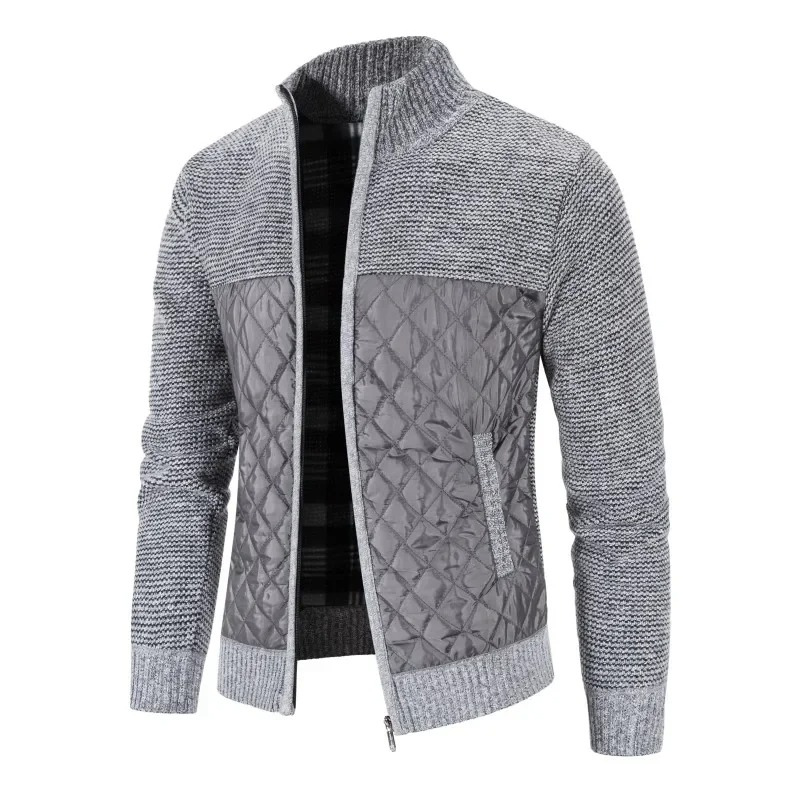 Men's quilted transition jacket - Knitted sleeves, Warm, With zip