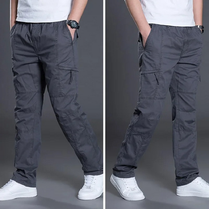 Cargo trousers for men - Light summer trousers with pockets, elasticated waistband