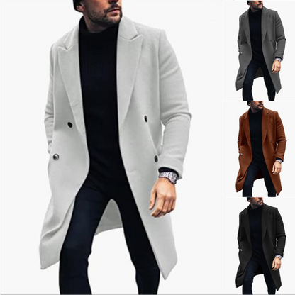 Timeless men's coat - Double-breasted wool coat with classic lapels