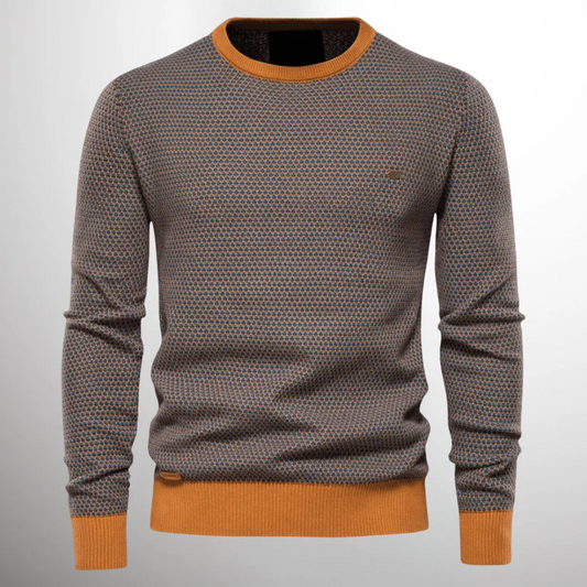 Men's knitted jumper with round neckline and geometric pattern - Modern casual fashion