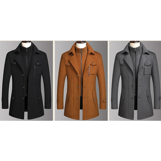 Warm men's coat - Functional wool coat with zip details