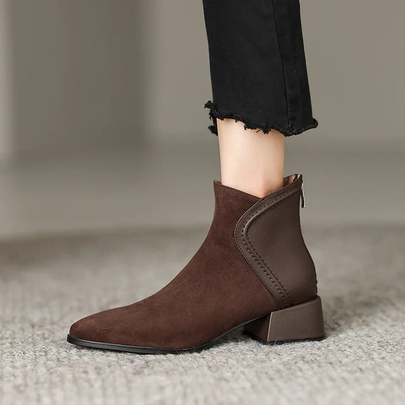 Stylish Ankle Boots with Cutouts and Low Heel - Women's Ankle Boots