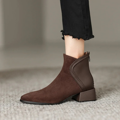 Stylish Ankle Boots with Cutouts and Low Heel - Women's Ankle Boots