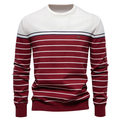 Striped round neck men's trui in nautical style