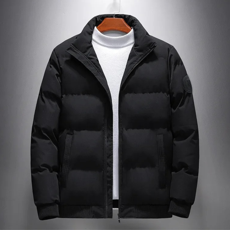 Men's puffer jacket with knitted cuffs and side pockets