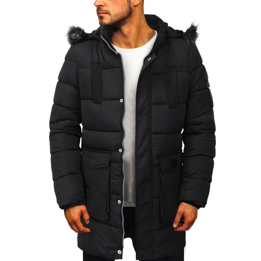 Men's parka winter jacket warmly lined with pockets and hood