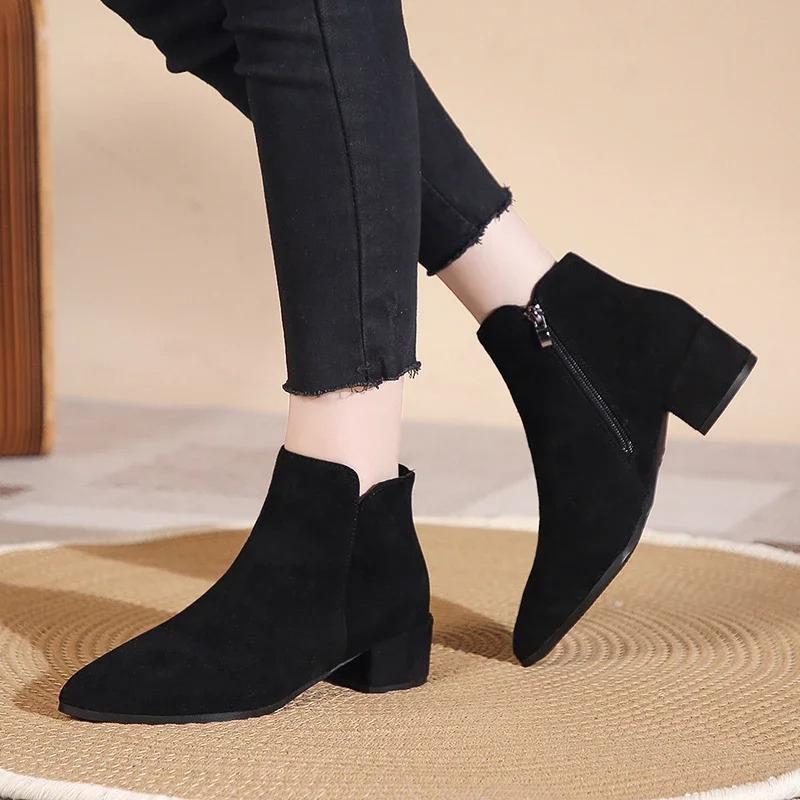 Low Heel Ankle Boots with Side Zip for Women - Women's Ankle Boots