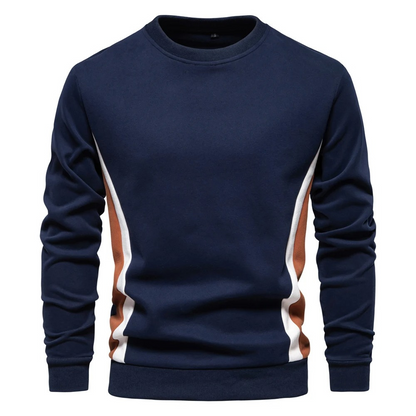 Men's sweater with round neck, casual jumper with side stripes