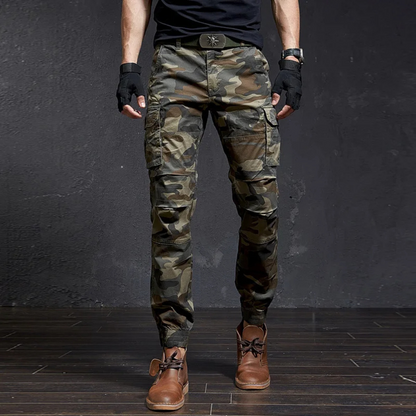 Military colour skinny long cargo pants men