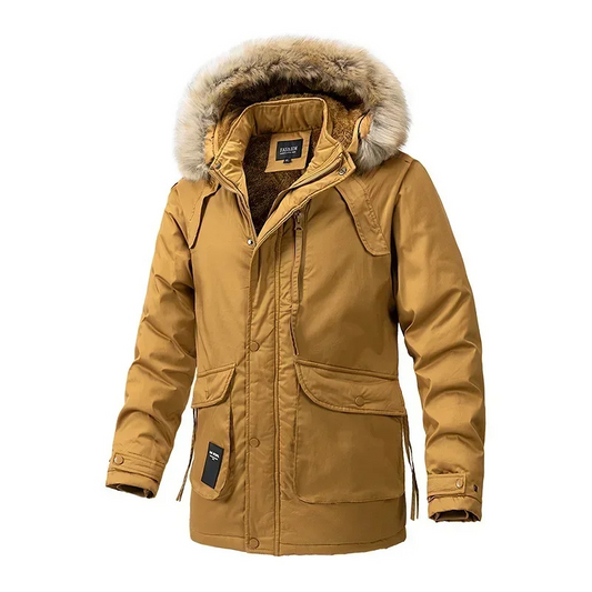 Men's parka winter jacket with fur hood and zip pockets